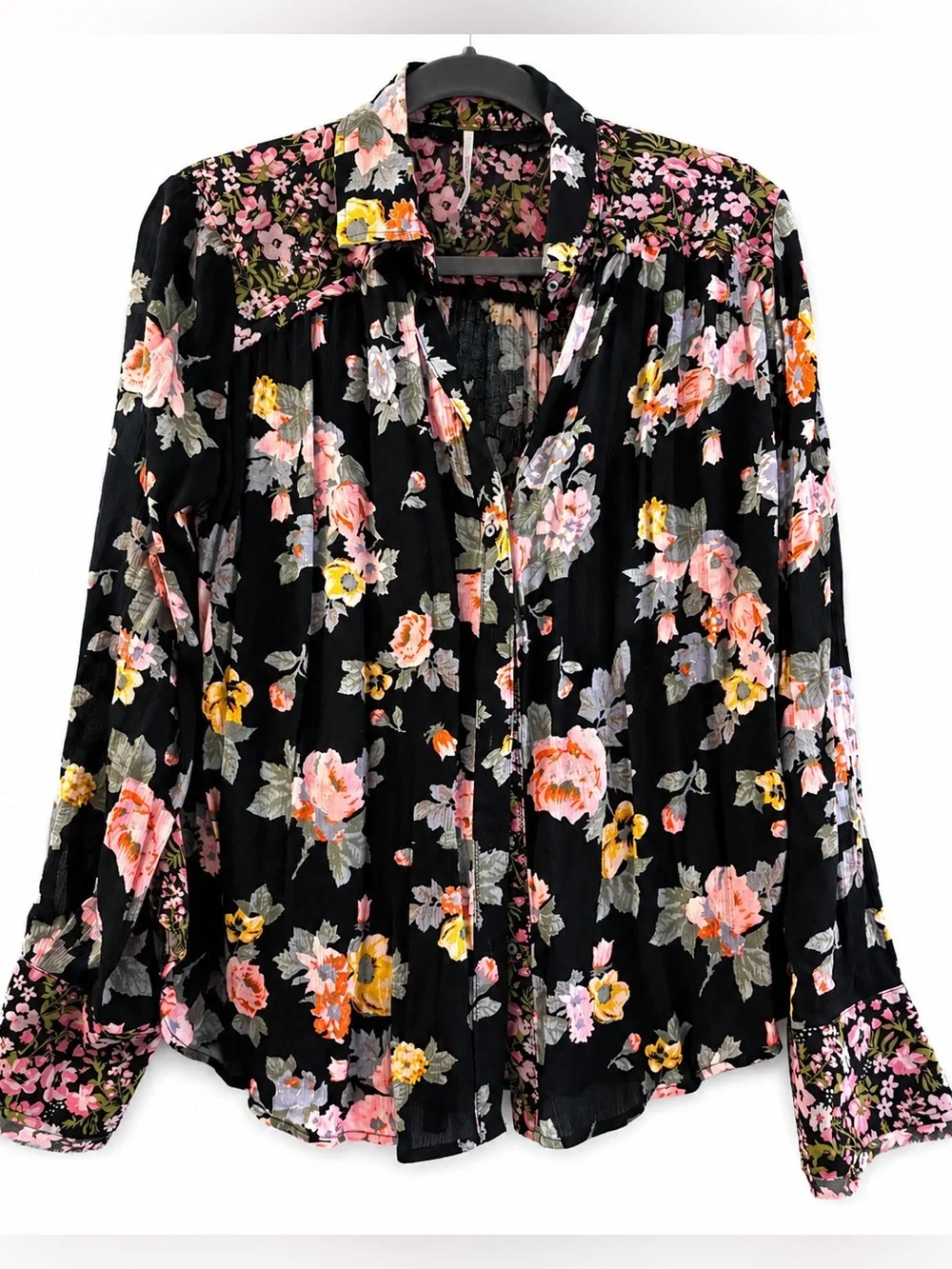 Free People Hold On To Me Floral Blouse Medium Boho Button Front Top NWOT